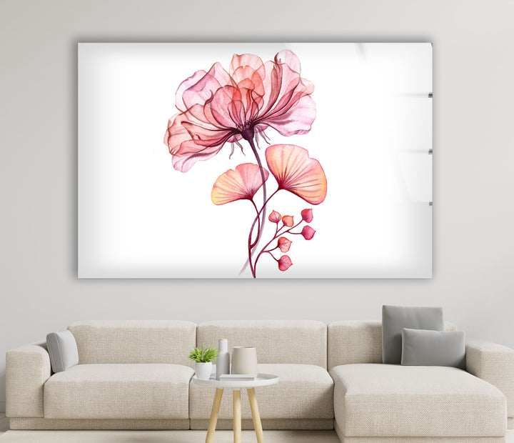 Coral Bloom Wall Art – Pink & Orange Floral Glass Print for Home