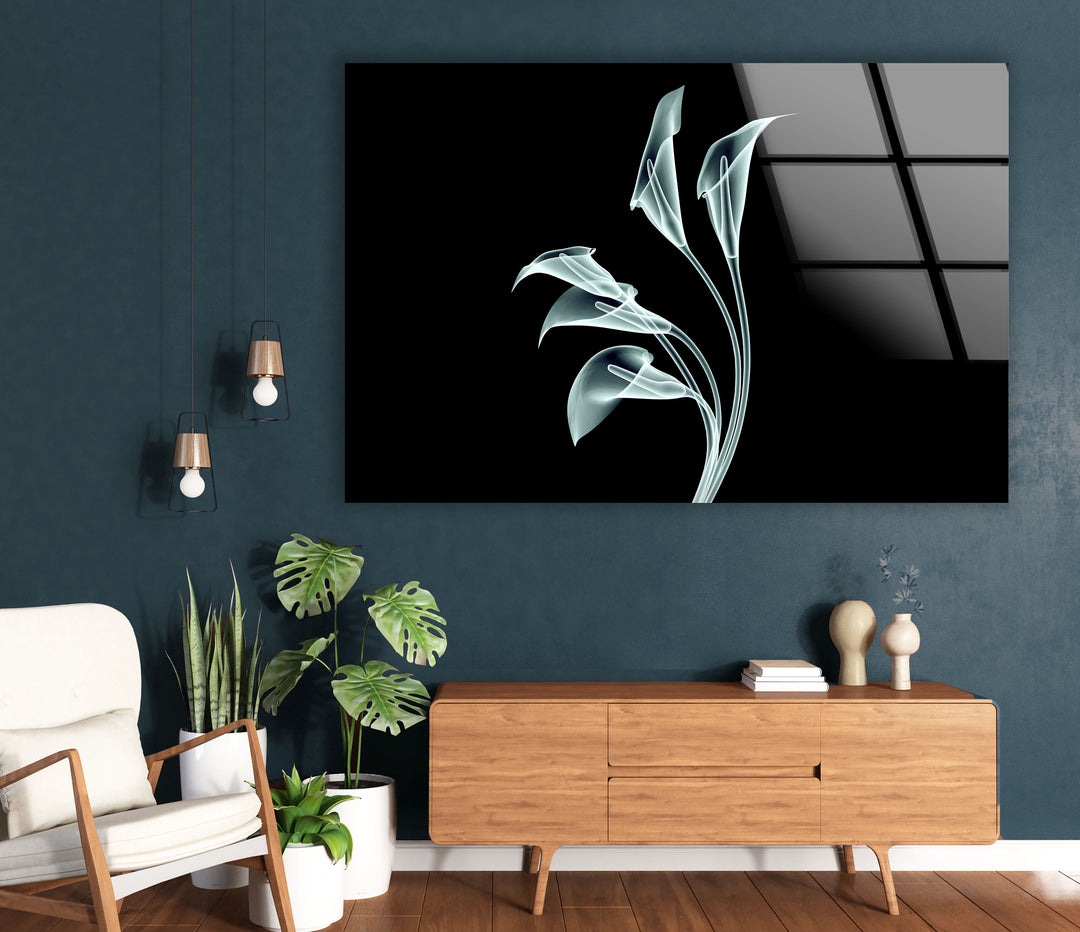 Elegante Calla-Lilien-Wandkunst – Minimalistisches florales Glasdekor