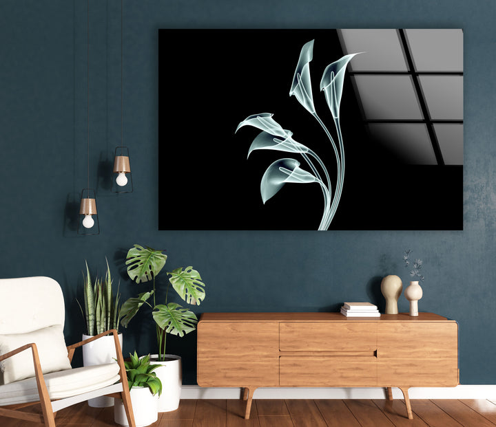 Elegante Calla-Lilien-Wandkunst – Minimalistisches florales Glasdekor