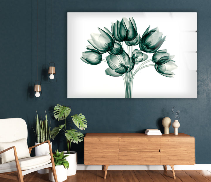 Tulpenblüten-Wandkunst – Eleganter transparenter Blumenglasdruck 