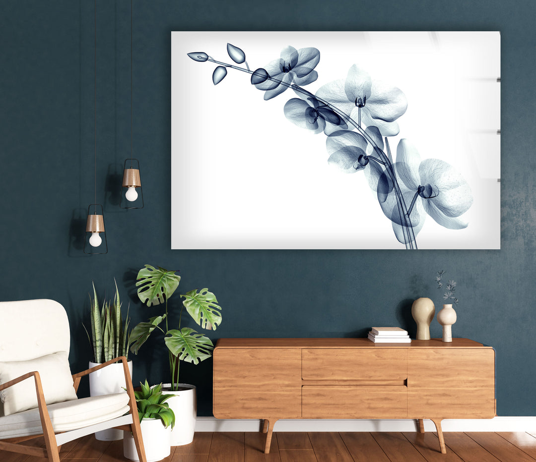 Blue Orchid Wall Art – Transparent Floral Glass Artwork for Home