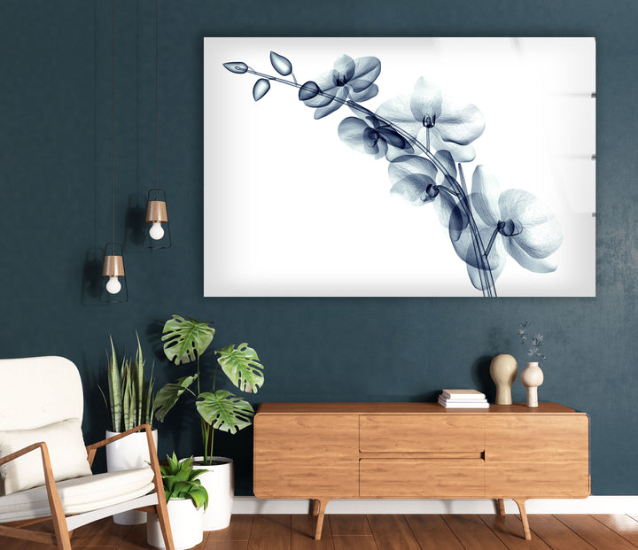 Blue Orchid Wall Art – Transparent Floral Glass Artwork for Home