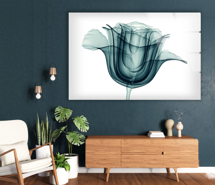Transparent Rose Wall Art – Modern Floral Glass Print for Home Decor