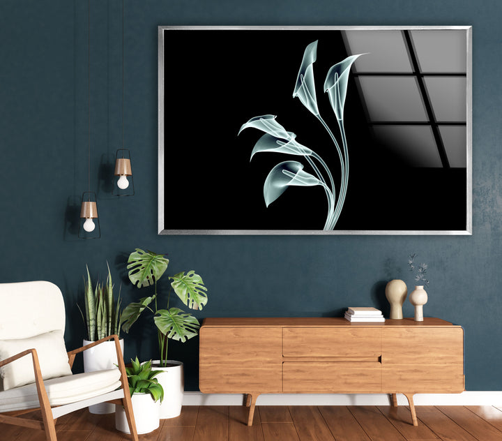 Elegante Calla-Lilien-Wandkunst – Minimalistisches florales Glasdekor