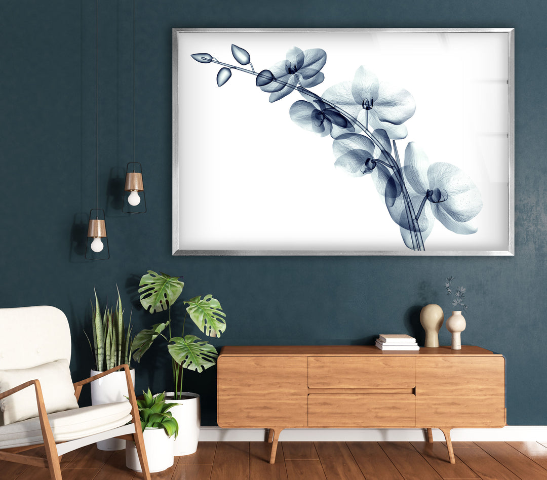 Blue Orchid Wall Art – Transparent Floral Glass Artwork for Home