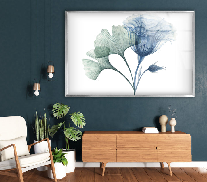 Blue Bloom Wall Art – Elegant Floral Glass Print for Modern Homes