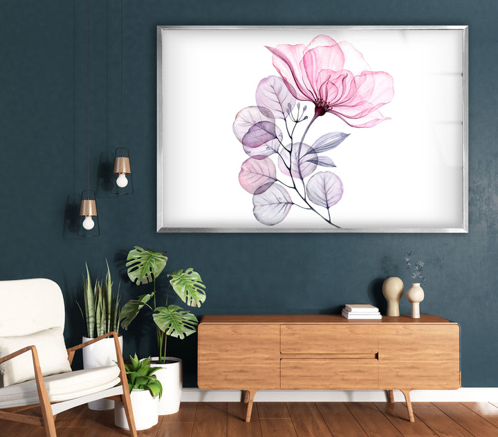 Blush Botanical Wall Art – Pink Flower Glass Print for Modern Decor