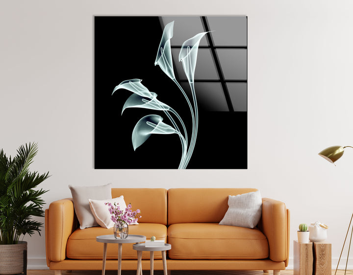 Elegante Calla-Lilien-Wandkunst – Minimalistisches florales Glasdekor