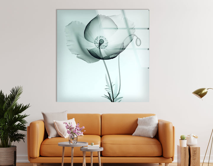 Zarte Mohnblumen-Wandkunst – Elegantes minimalistisches Glasblumendekor 