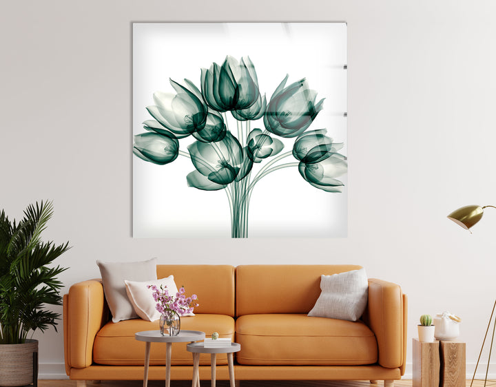 Tulpenblüten-Wandkunst – Eleganter transparenter Blumenglasdruck 