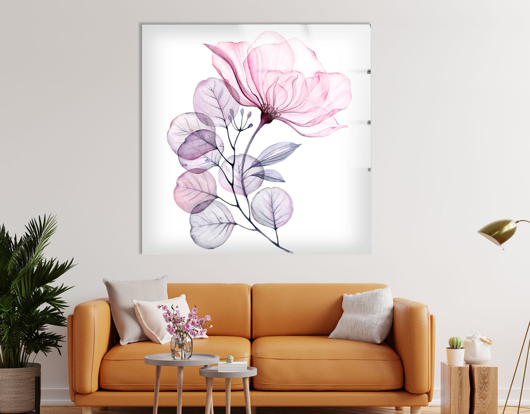 Blush Botanical Wall Art – Pink Flower Glass Print for Modern Decor