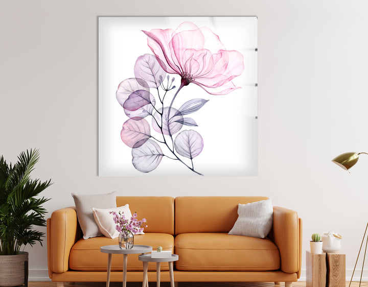 Blush Botanical Wall Art – Pink Flower Glass Print for Modern Decor