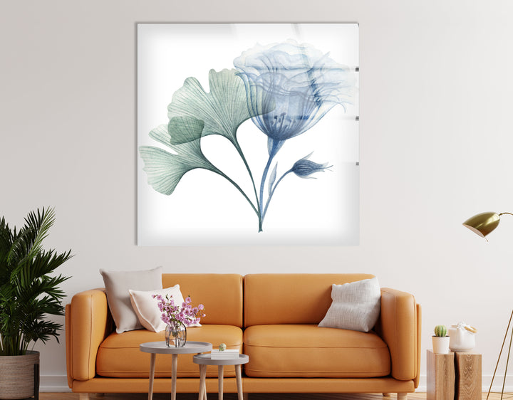 Blue Bloom Wall Art – Elegant Floral Glass Print for Modern Homes