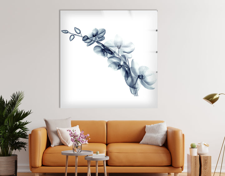 Blue Orchid Wall Art – Transparent Floral Glass Artwork for Home