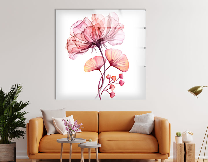 Coral Bloom Wall Art – Pink & Orange Floral Glass Print for Home