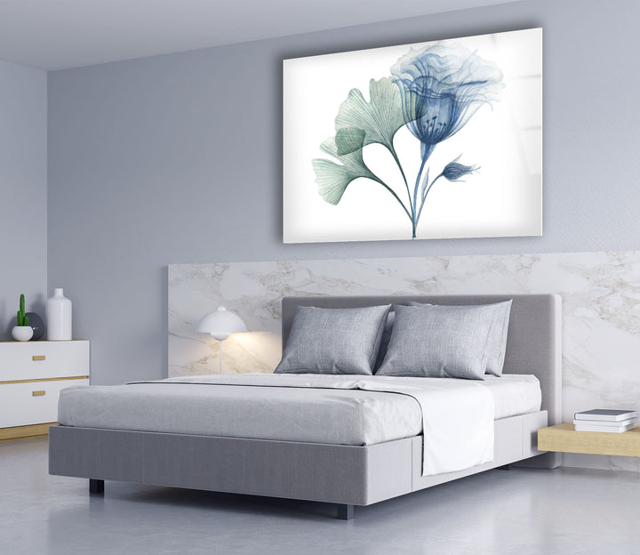 Blue Bloom Wall Art – Elegant Floral Glass Print for Modern Homes