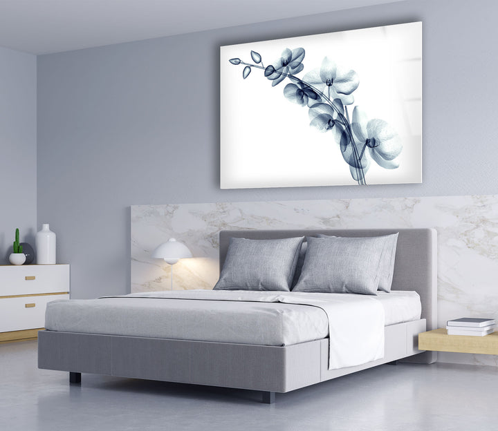 Blue Orchid Wall Art – Transparent Floral Glass Artwork for Home