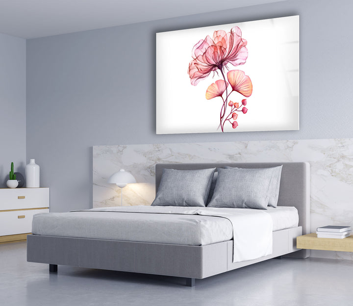Coral Bloom Wall Art – Pink & Orange Floral Glass Print for Home
