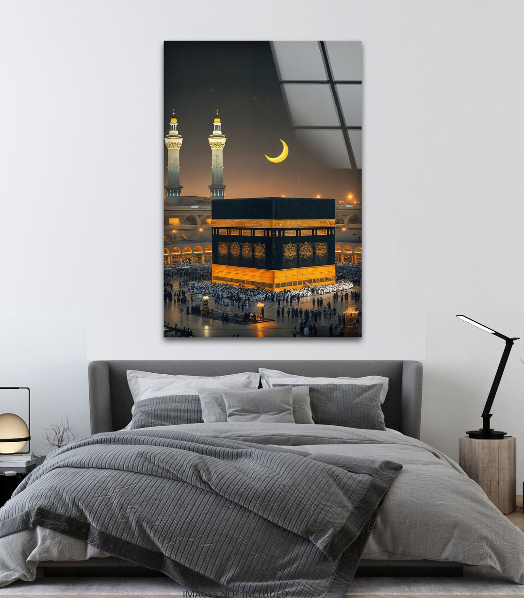 Sacred Night – Kaaba Under Crescent Moon Glass Wall Art