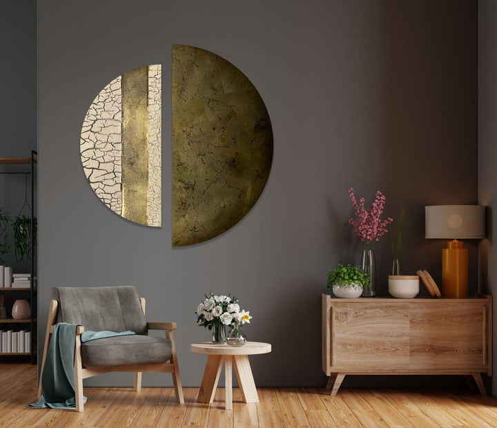 2 Piece Abstract Beige Cracked Glass Wall Art glass photo prints, glass picture prints

