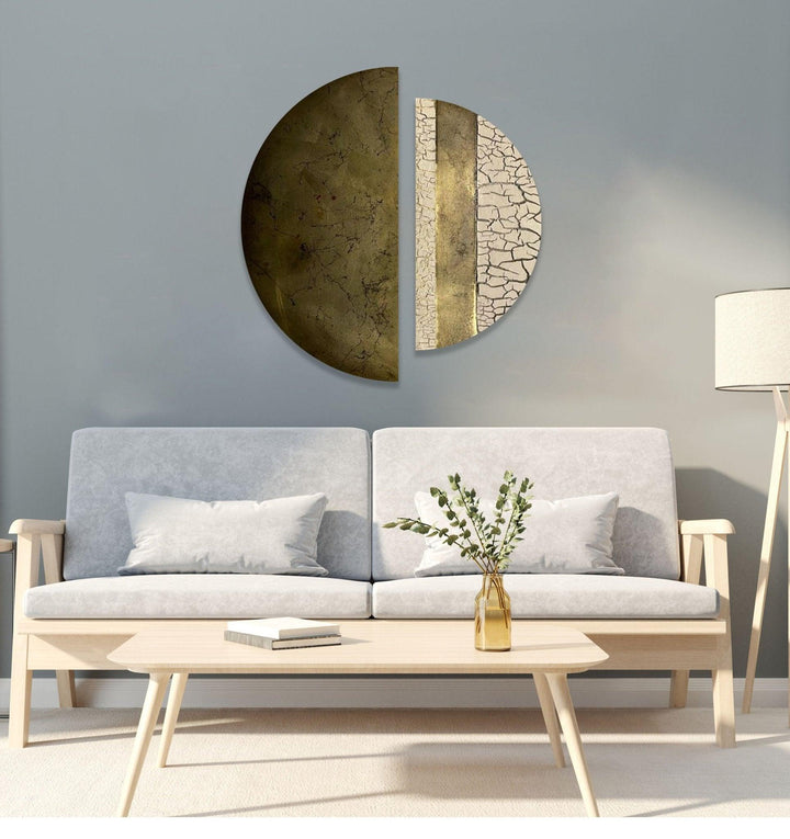 2 Piece Abstract Beige Cracked Glass Wall Art photo print on glass, prints on glass wall art
