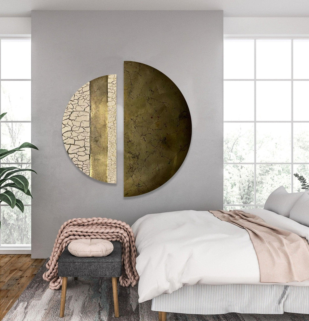 2 Piece Abstract Beige Cracked Glass Wall Art custom glass pictures, glass art prints
