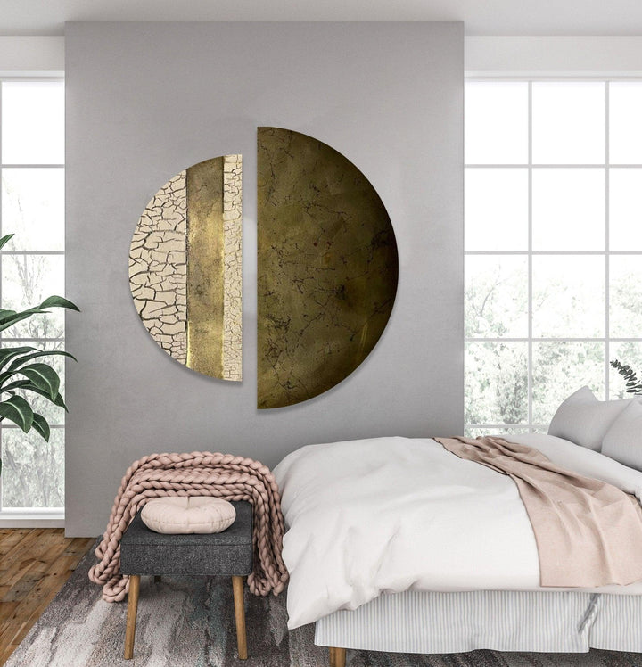 2 Piece Abstract Beige Cracked Glass Wall Art custom glass pictures, glass art prints
