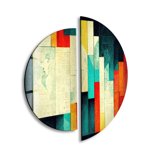 2 Pieces Circle with abstract beige design and colorful accents plus modern wall decor is bold glass wall art for the home