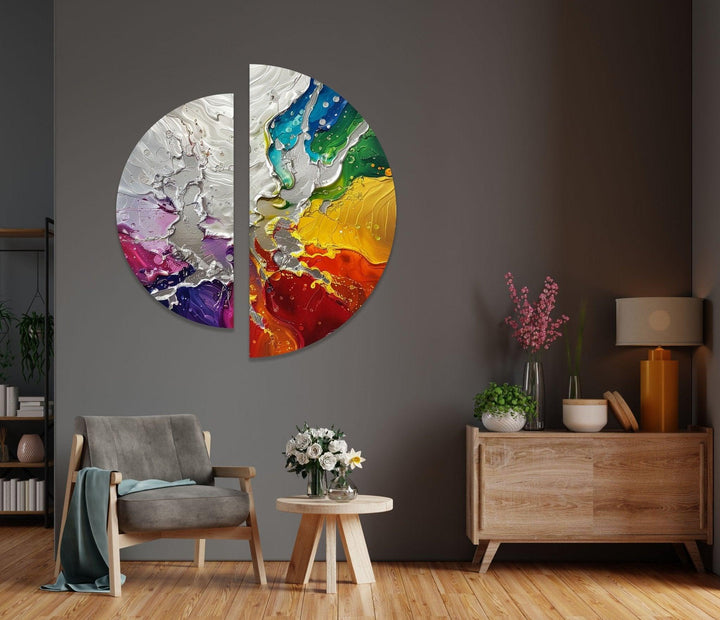 2 Piece Abstract Cracked Paint Glass Wall Art glass photo prints, glass picture prints
