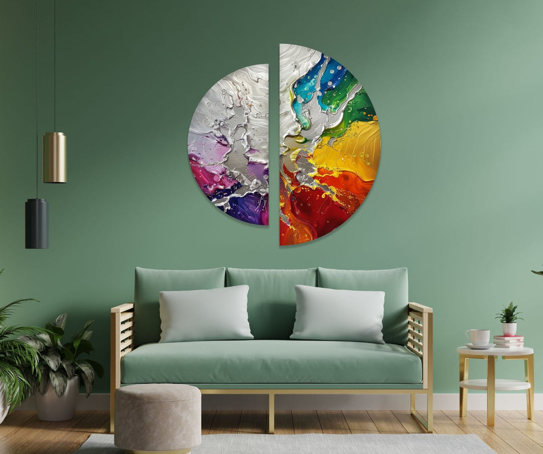 2 Piece Abstract Cracked Paint Glass Wall Art glass image printing, glass prints from photos
