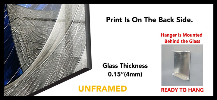 2-teiliges abstraktes Wandbild aus silberblauem Glas