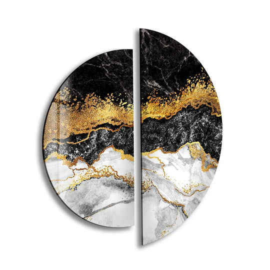 2 Pices Circle black and gold marble glass wall art and luxe 2-piece decor with a custom finish a marble theme and elegant glass art