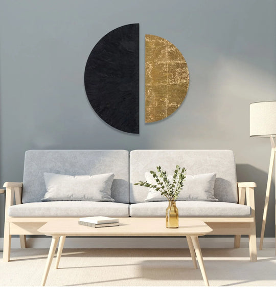 2 Pieces Circle black and beige glass wall art with abstract motif and tempered glass for modern sophistication plus abstract art look