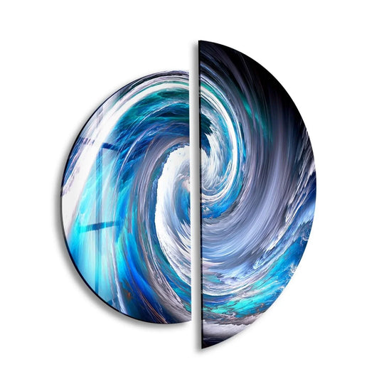 2 Pieces Circle blue abstract glass wall art with vibrant blue hues and glass finish plus abstract subject and wall decor