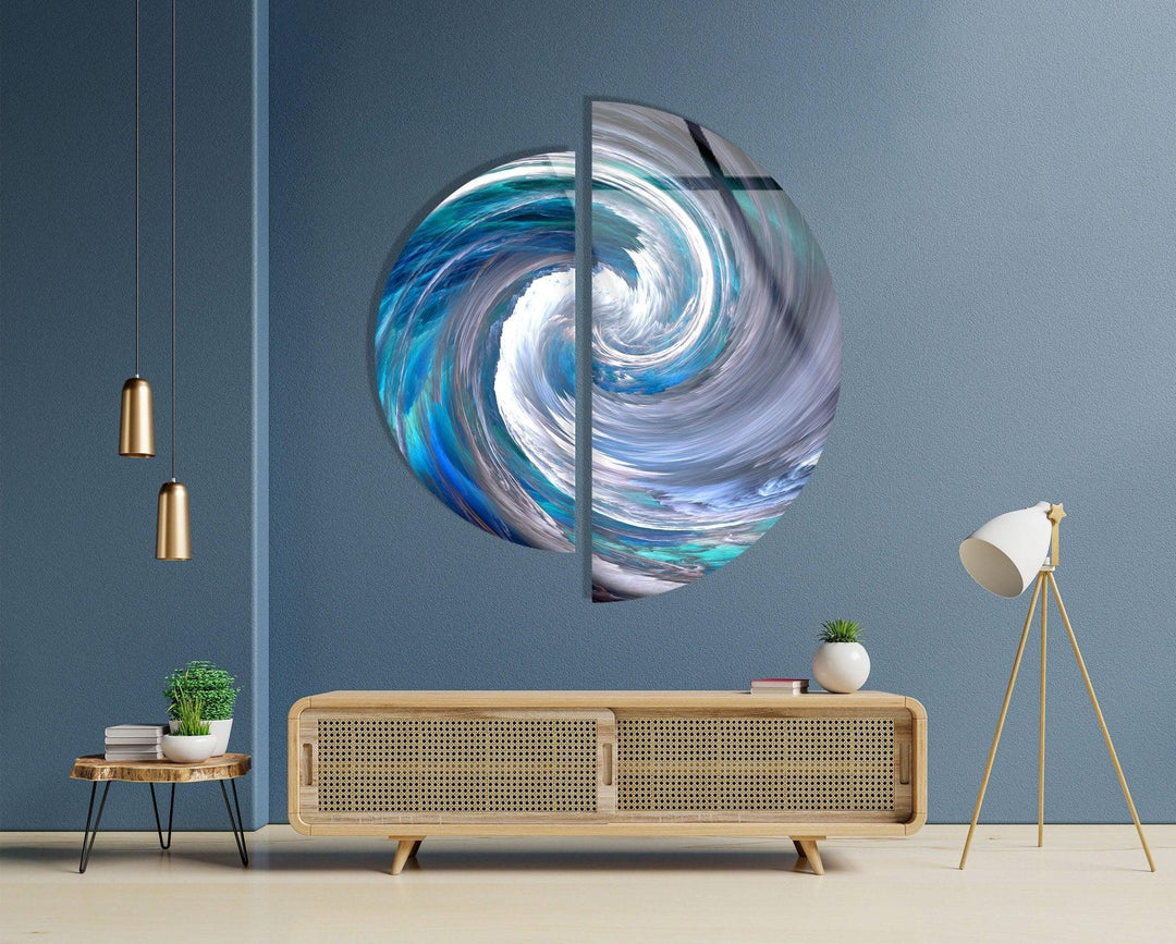 2 Piece Blue Abstract Glass Wall Art glass art painting, glass art for the Wall
