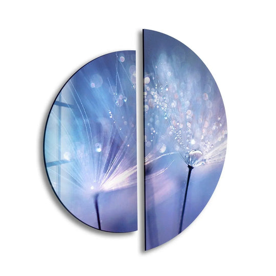 2 Piece Circle blue dandelion glass wall art floral design and calming tones with elegant blue dandelion wall art
