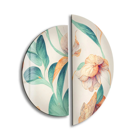 2 Pices Circle featuring blue and white flower decor and stunning glass wall art plus elegant floral wall decor