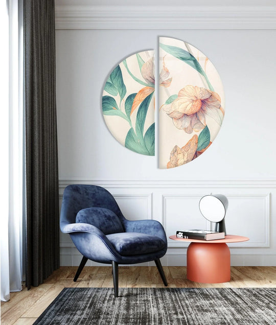2 Piece Circle featuring blue and white flower and glass wall art plus floral decor and stunning design