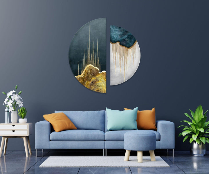 2 Piece Blue White Marble Glass Wall Art glass art painting, glass art for the Wall
