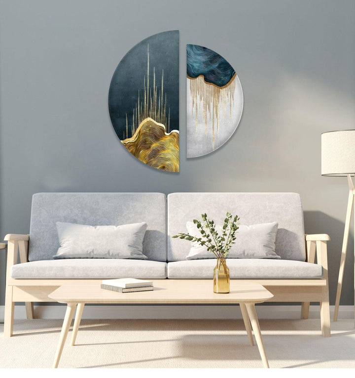 2 Piece Blue White Marble Glass Wall Art glass pictures for Wall, glass prints wall art
