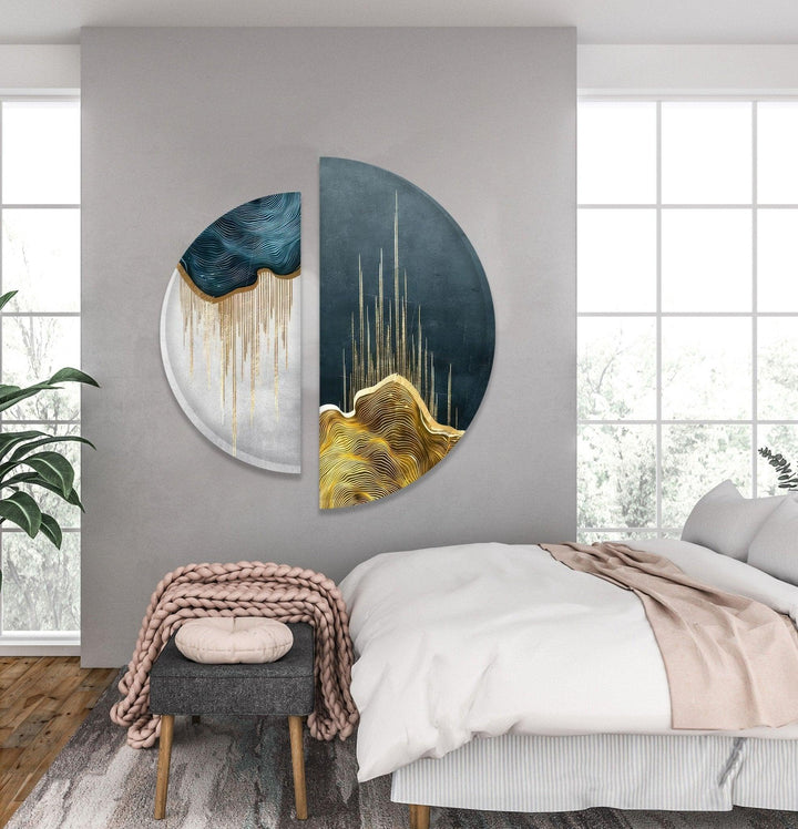 2 Piece Blue White Marble Glass Wall Art glass image printing, glass prints from photos
