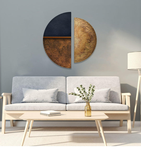 2 Piece Circle brown desert glass wall art featuring earthy textures and gold tones as rustic glass decor and unique wall art