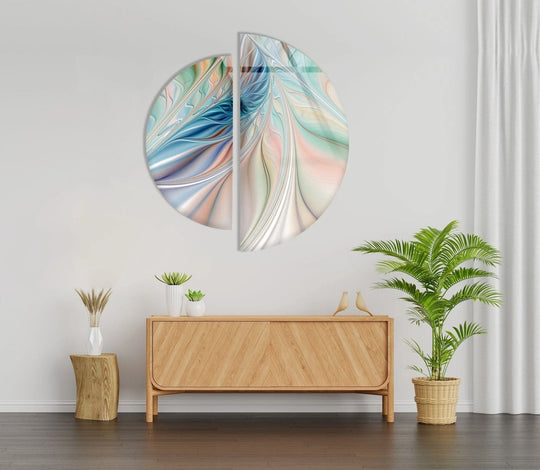 2 Pieces Circle with soft colors motif is a glass wall art with pastel glass decor and abstract design