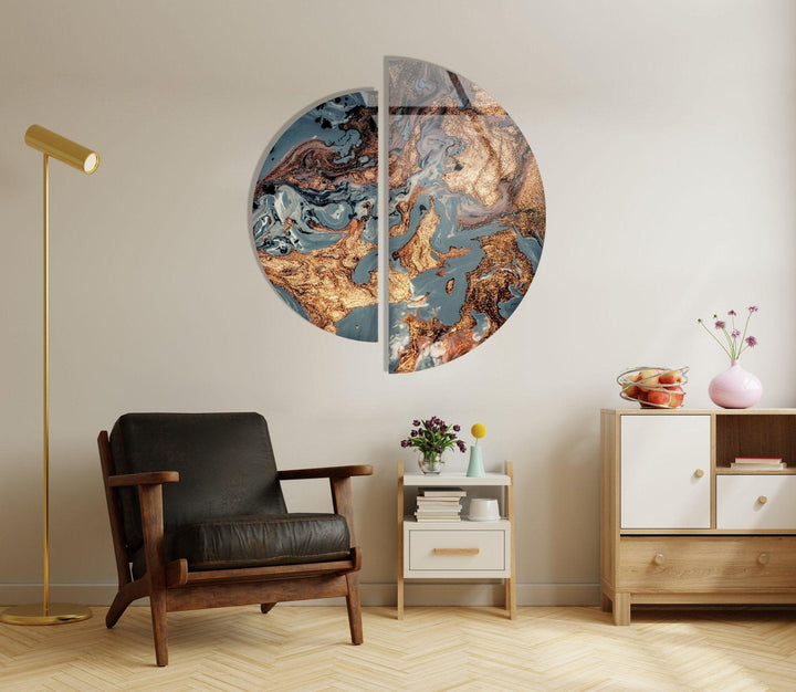 2 Piece Copper Abstract Glass Wall Art custom glass photo prints, large glass prints
