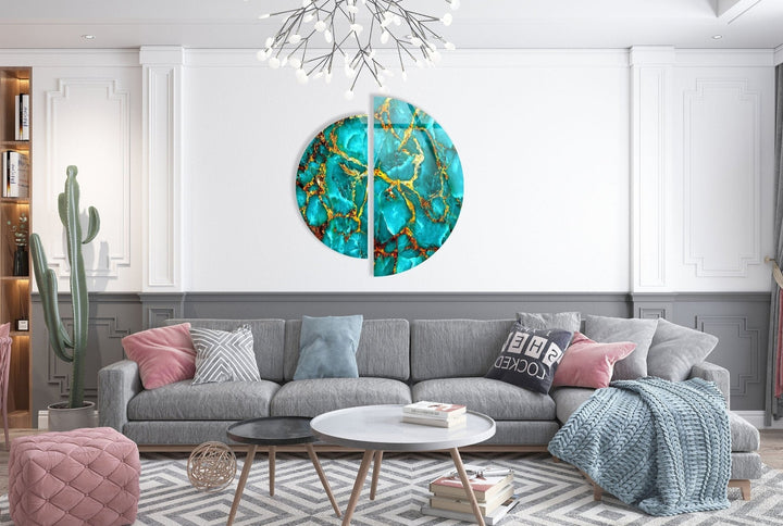 2 Piece Green & Gold Marble Glass Wall Art glass photo prints, glass picture prints
