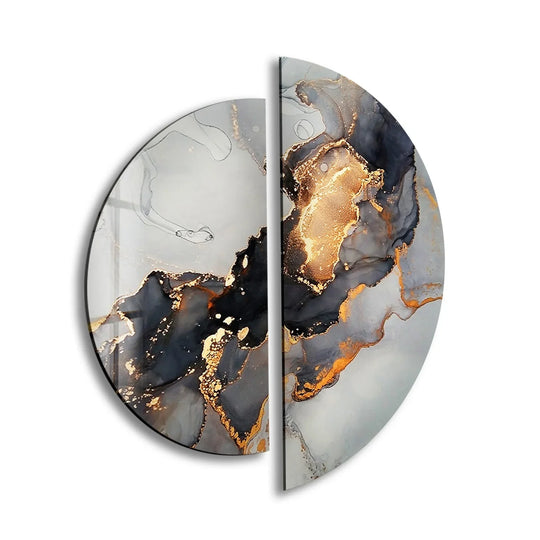 2 Piece Circle glossy glass wall art grey golden marble and 2 Piece Wall Art plus marble glass decor