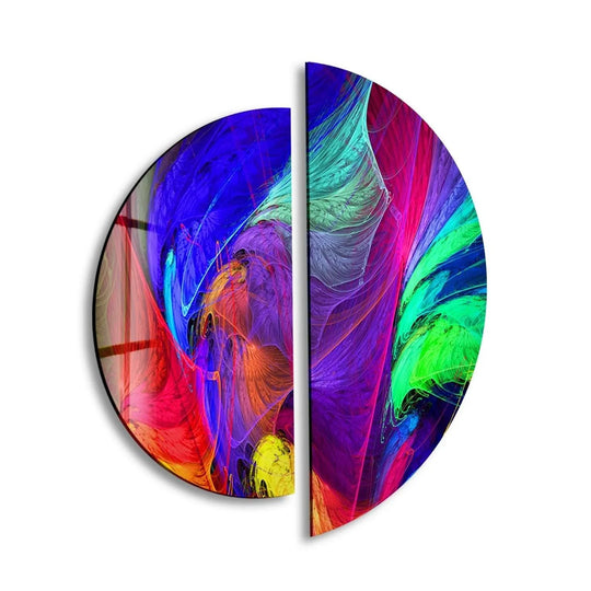2 Pices Circle with neon abstract and glass wall art with home decor in vivid colors plus modern designs