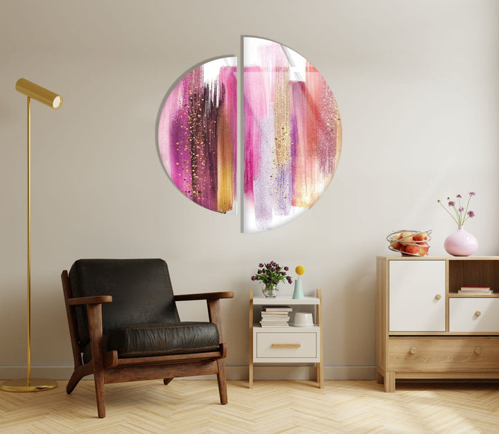 2 Piece Pink Abstract Glass Wall Art custom glass photo prints, large glass prints
