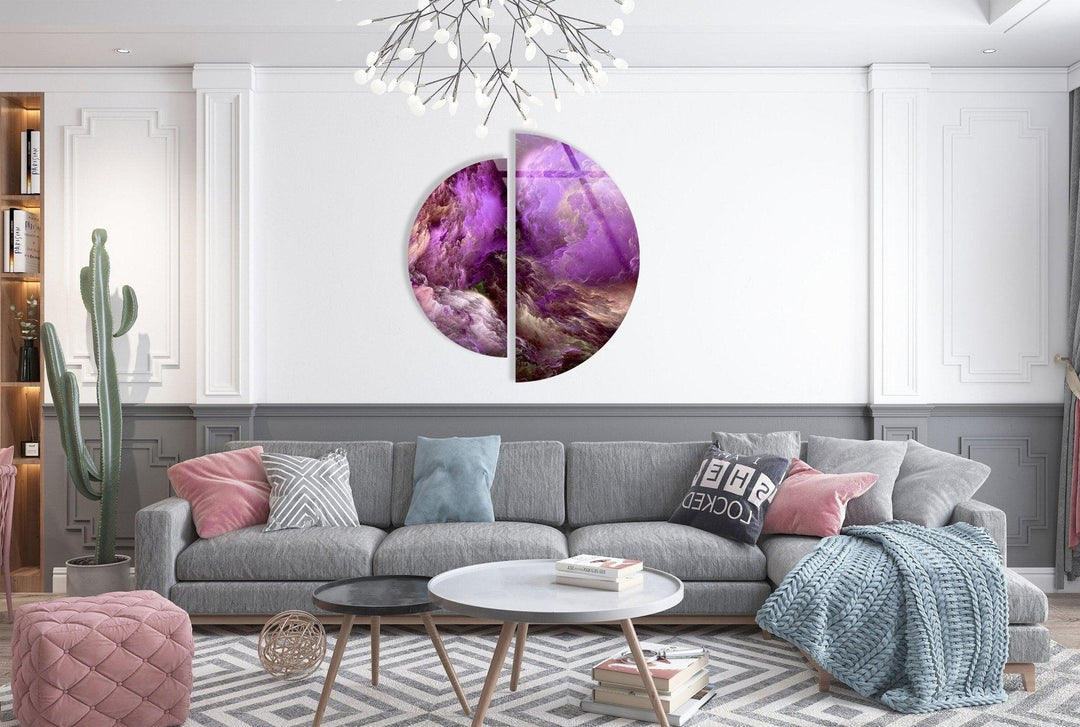 2 Piece Purple Smokey Abstract Glass Wall Art custom glass pictures, glass art prints
