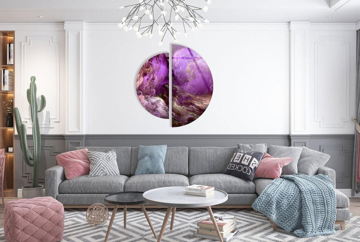 2 Piece Purple Smokey Abstract Glass Wall Art custom glass pictures, glass art prints
